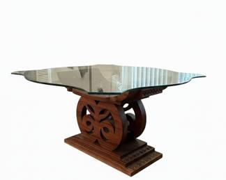 Vintage Carved Wood and Glass Coffee Table