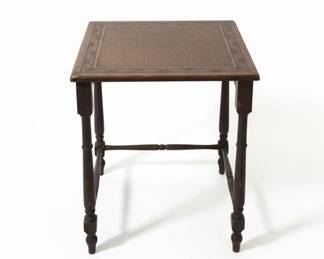 Vintage Embossed Leather Top Side Table