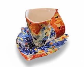 Art Trencadis S.L. Barcelona Gaudi "Plato Triangular Aurora" Mosaic Cup and Saucer Set