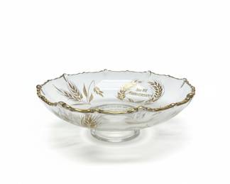 Glass "Happy Anniversary" Footed Bowl with Gold Gilt Accents
