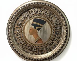Egyptian Revival Decorative Brass Tray with Nefertiti Bust