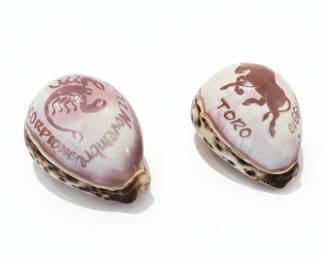 Zodiac Sign Decorated Cowrie Shells (Scorpio and Taurus)