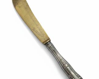 Sterling Silver Butter Knife with Engraved Blade and Floral Handle