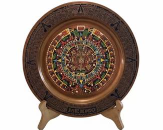 Vintage Copper Aztec Calendar Wall Clock "Mexico"