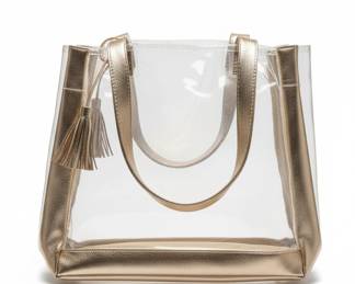 Clear Tote Bag with Metallic Gold Trim and Tassels
