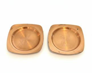 Set of 2 Vintage Copper Animal Coasters