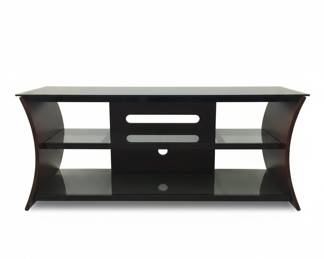 Modern Black Glass and Wood TV Stand