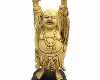 Antique Carved Ivory Laughing Buddha Figurine