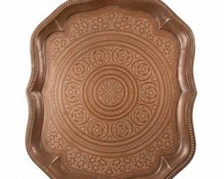 Large Persian Hand-Engraved Copper Tray
