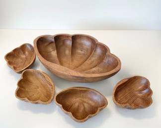 Monkey Pod Wood Scalloped Bowl Set ~ 4 small bowls