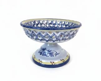 Italian Majolica Footed Compote Bowl with Pierced Rim