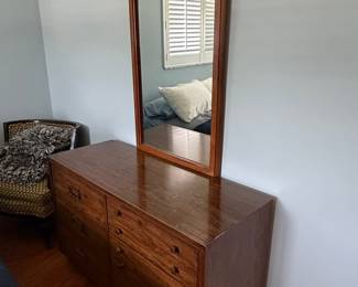 Mid-Century Modern Walnut 6-Drawer Dresser with Mirror by Drexel