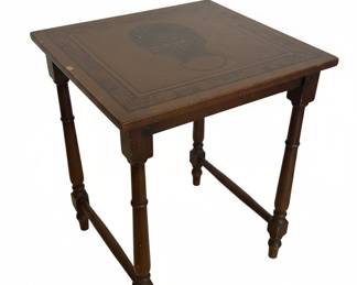 Antique Carved Oak Side Table with Turned Legs