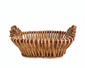 Woven Wicker and Leather Basket