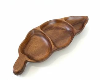 Vintage Monkey Pod Wood Leaf Shaped Divided Serving Tray