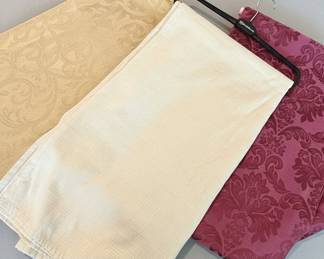 Three Assorted Tablecloths  - Burgundy and Cream Rectangular
