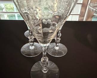 Fostoria Chintz Etched Crystal Footed Compote Bowls