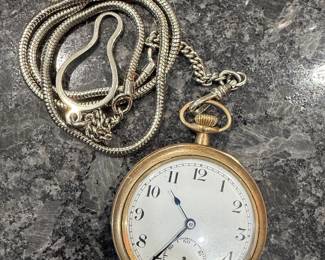 Vintage Gold-Tone Pocket Watch with Chain