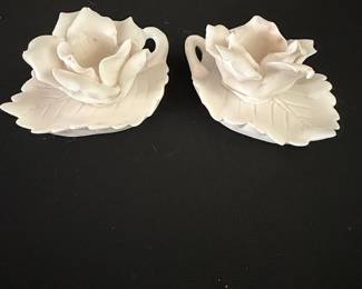 Vintage Capodimonte Style Ceramic Rose Candle Holders