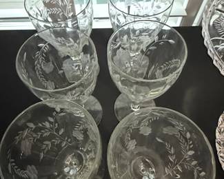 Etched Floral Crystal Goblets