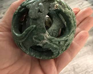 Carved Jade Puzzle Ball with Dragons