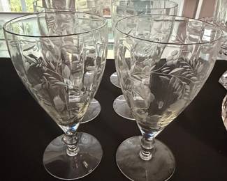 Etched Floral Crystal Goblets
