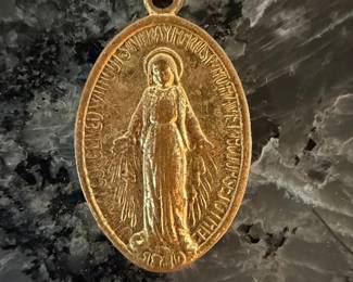 Vintage Miraculous Medal Virgin Mary Brass Pendant