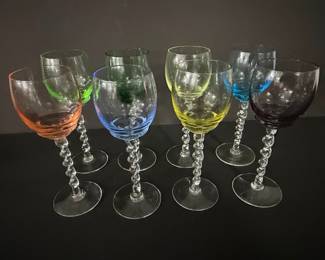 Set of 8 Twisted Stem Cordial Glasses in Assorted Colors