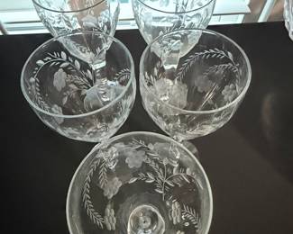 Fostoria Chintz Etched Crystal Footed Compote Bowls