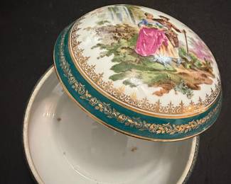 Limoges France Decorative Trinket Box with Courting Couple Scene