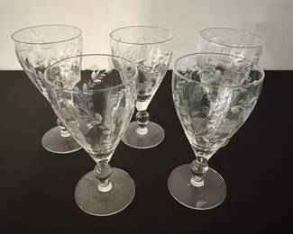 Etched Floral Cordial Glasses Set of 5