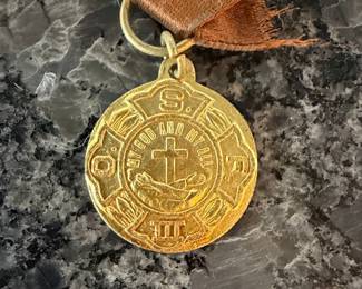 Gold-Tone St. Christopher Medal with "In God We Trust" and Cross