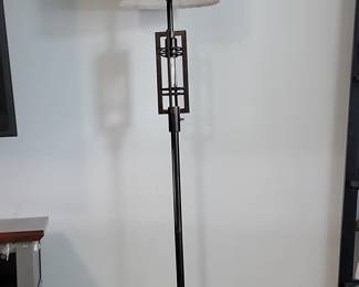 Industrial Metal Floor Lamp with Geometric Cage Detail and Drum Shade