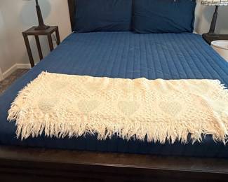 Tuscan Style Wood Bed Frame with Nightstands and Tiffany-Style Lamps