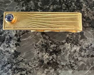 Vintage Art Deco Gold-Plated Money Clip with Sapphire Cabochon