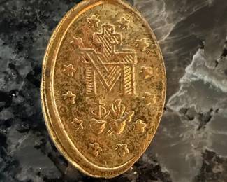 Vintage Miraculous Medal Virgin Mary Brass Pendant