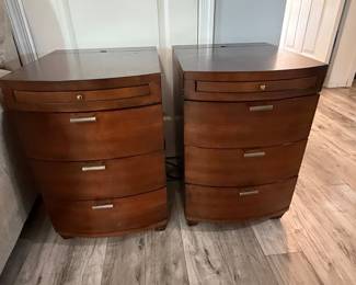 Pair of Mid-Century Modern Walnut Nightstands with Charging Station