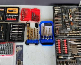Assorted Drill Bit and Driver Bit Sets with Spade Bits and Screw Extractors
