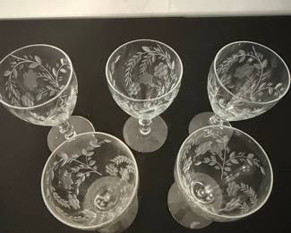 Etched Floral Cordial Glasses Set of 5