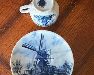 Delft Blue Windmill and Swan Teacup and Saucer Set