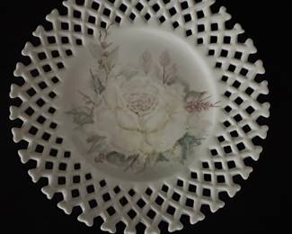 Reticulated Porcelain Plate with Hand-Painted Roses