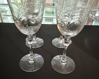 Vintage Etched Fern Crystal Wine Glasses
