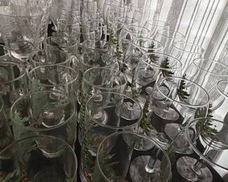 Spode "Christmas Tree" Pattern China and Glassware Set