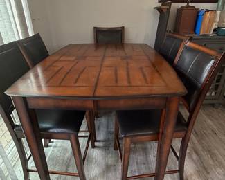 Dark Wood Counter-Height Dining Set with Upholstered Chairs