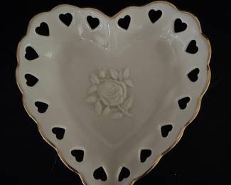 Lenox Heart Shaped Trinket Dish with Rose Motif