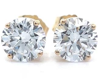 2 Carat Diamond Round Solitaire Stud Earrings in 14k Yellow Gold