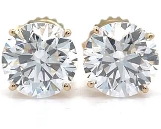 3.95 Carat Diamond Round Solitaire Stud Earrings in 14k Yellow Gold