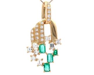 2.62 Carat Natural Emerald & Natural Diamond Pendant in 18K Yellow Gold