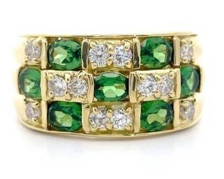 1.77 Carat Natural Tsavorite & Diamond Ring in 18K Yellow Gold