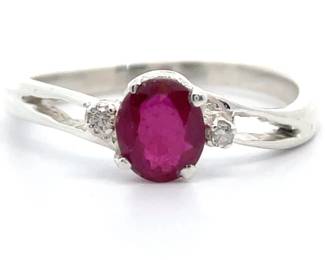 Oval Cut Natural Ruby & Natural Diamond Curved Split Shank Ring